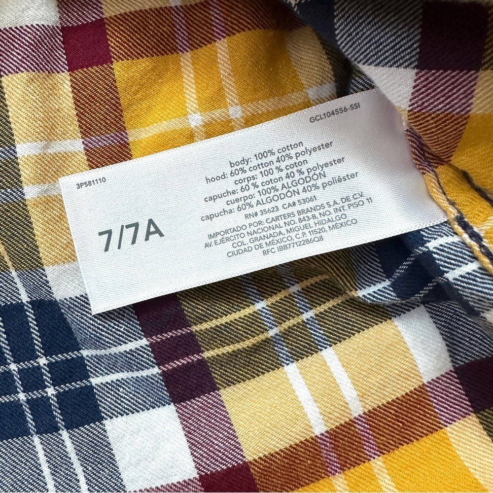 ⭐️ 5 for $25 Carter’s Kids Hooded Plaid Button Down Shirt Size 7 - Picture 4 of 4